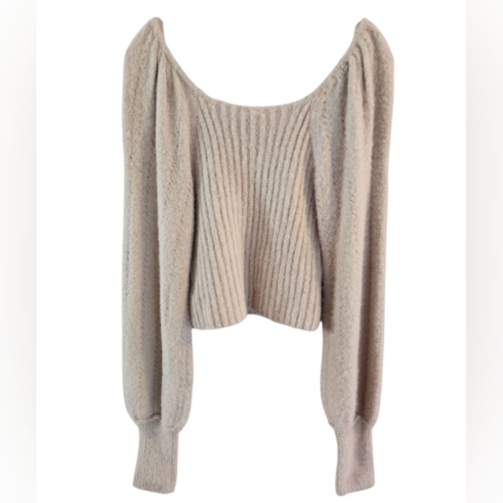 NWT Free People Katie Rib Pullover Sweater Sand Color Size Medium Slight Cropped - Picture 10 of 10
